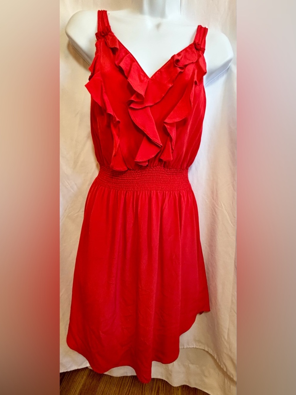 Rebecca Taylor Red Ruffle V-Neck Dress